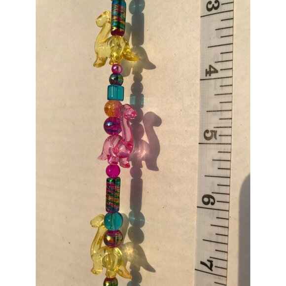 Dinosaur Beaded Suncatcher Pink, Yellow & Blue Crystal Prism Hanging Patio Decor - Picture 5 of 8